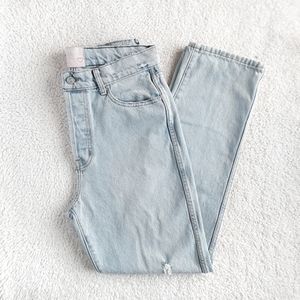 REVICE High Rise Distressed Bum Slit Straight Leg Boyfriend Jeans Size 32